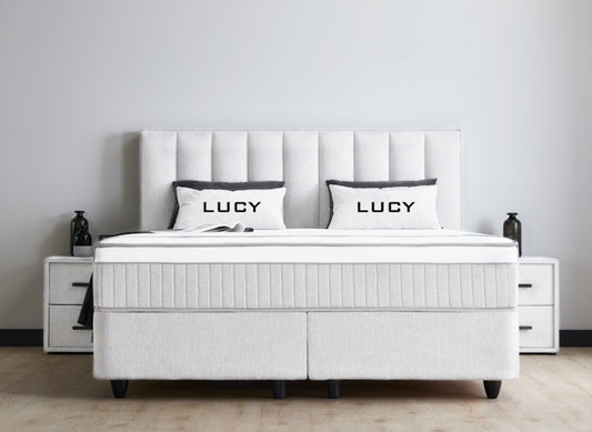 Boxspringbett Lucy Hellgrau Voll-orthopädisches Komfortbett mit Bettkasten, Stauraum, inkl. kostenlose Lieferung und Montage