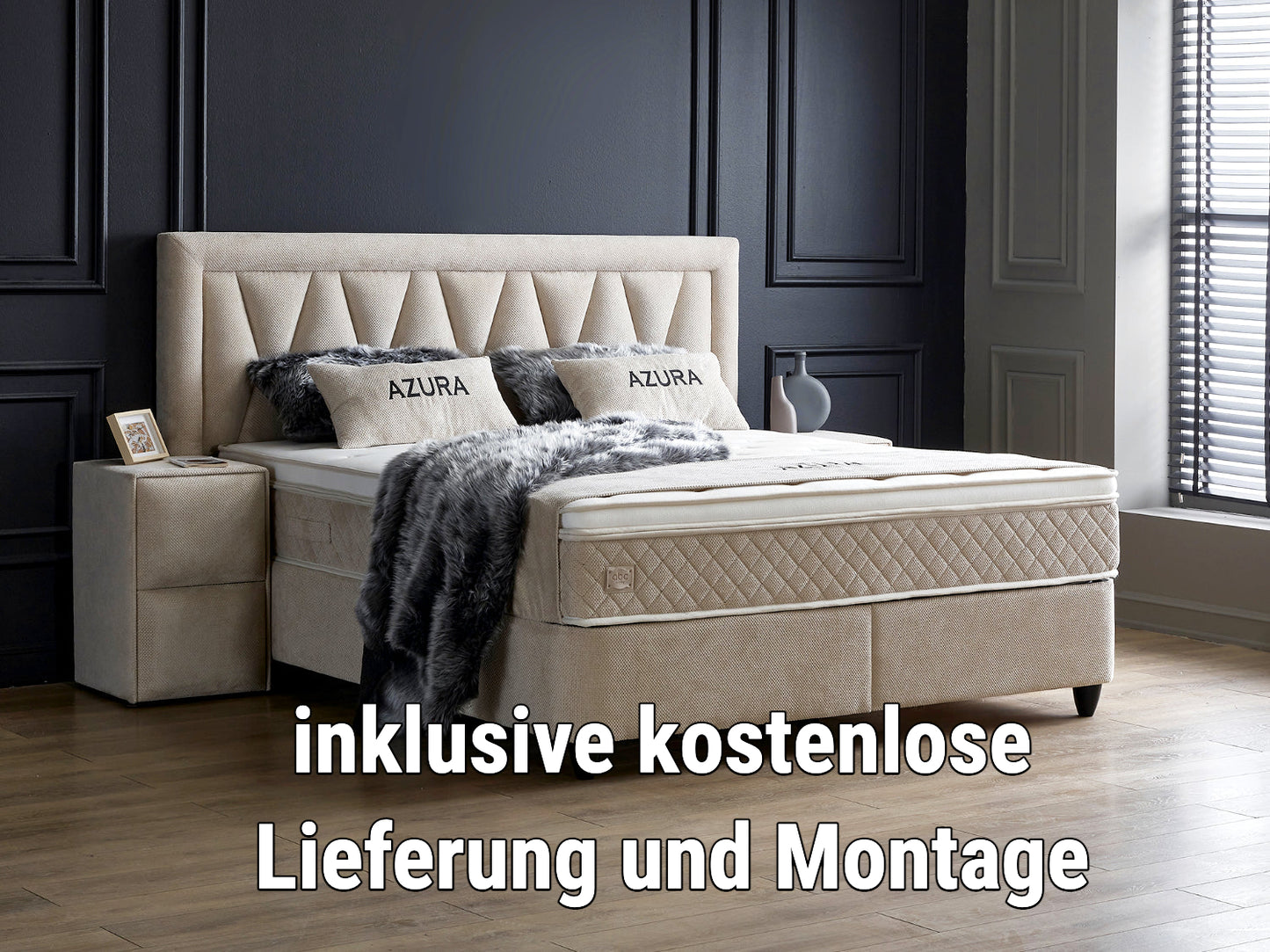 Boxspringbett Azura Beige mit Bettkasten Breite 90-180 x 200 cm