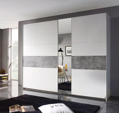 Schwebetürenschrank Korbach 2-türig mit Teilspiegelfront B/H/T 261 x 210 x 59 cm, Zubehör Classic