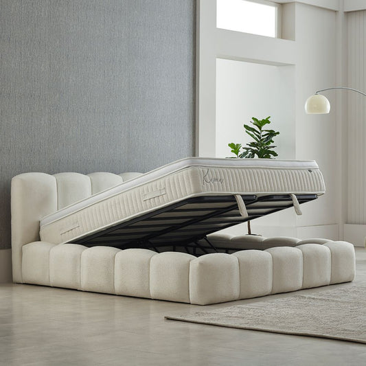 Boxspringbett Kaona Cremebeige Voll-orthopädisches Komfortbett mit Bettkasten, Stauraum, inkl. kostenlose Lieferung und Montage