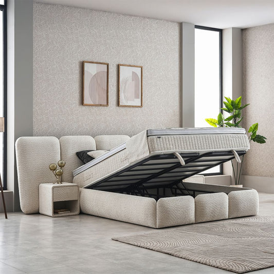 Boxspringbett Lowen Beige Voll-orthopädisches Komfortbett mit Bettkasten, Stauraum, inkl. kostenlose Lieferung und Montage