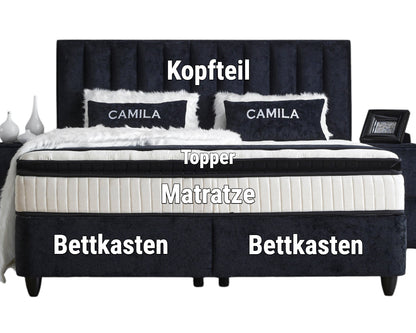 Boxspringbett Camila Schwarz mit Bettkasten inkl. Beleuchtung Breite 90-180 x 200 cm