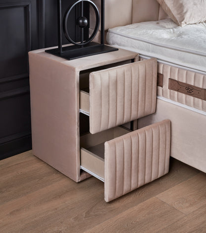 Boxspringbett Jazzlyn Beige Voll-orthopädisches Komfortbett mit Bettkasten, Stauraum, inkl. kostenlose Lieferung und Montage
