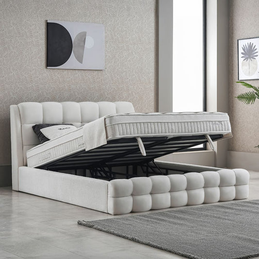Boxspringbett Mauro Cremebeige Voll-orthopädisches Komfortbett mit Bettkasten, Stauraum, inkl. kostenlose Lieferung und Montage