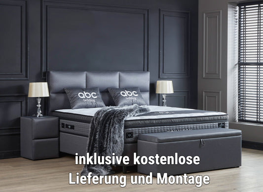Boxspringbett Hamilton Anthrazit Voll-orthopädisches Komfortbett mit Bettkasten, Stauraum, inkl. kostenlose Lieferung und Montage
