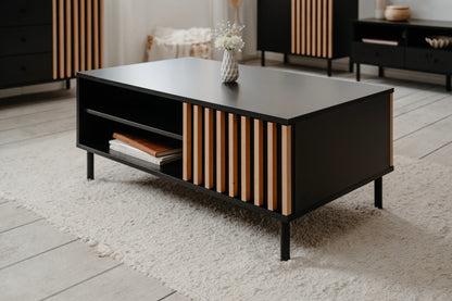 Wohnzimmer-Set Finori Monza Schwarz/Artisan-Oak mit Lamelenelemente 4-teilig