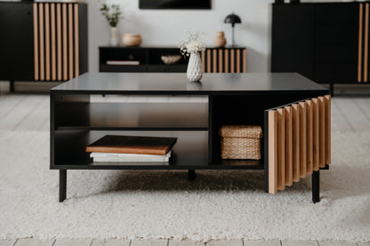 Wohnzimmer-Set Finori Monza Schwarz/Artisan-Oak mit Lamelenelemente 4-teilig