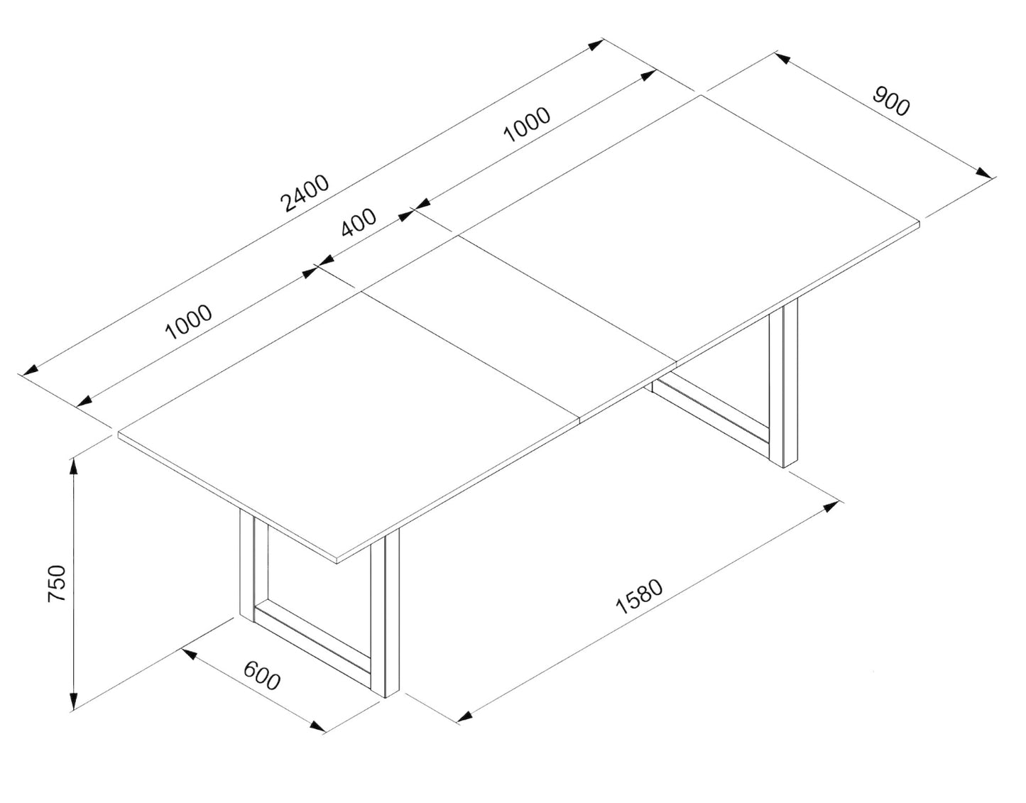 Finori Auszugtisch Denver 80C Artisan-Oak/Anthrazit B/H/T 200-240 x 75 x 90 cm