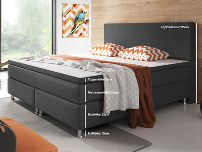 Boxspringbett M01-Adelia Anthrazit - Braun - Schwarz Breite 90/180 x 200 cm