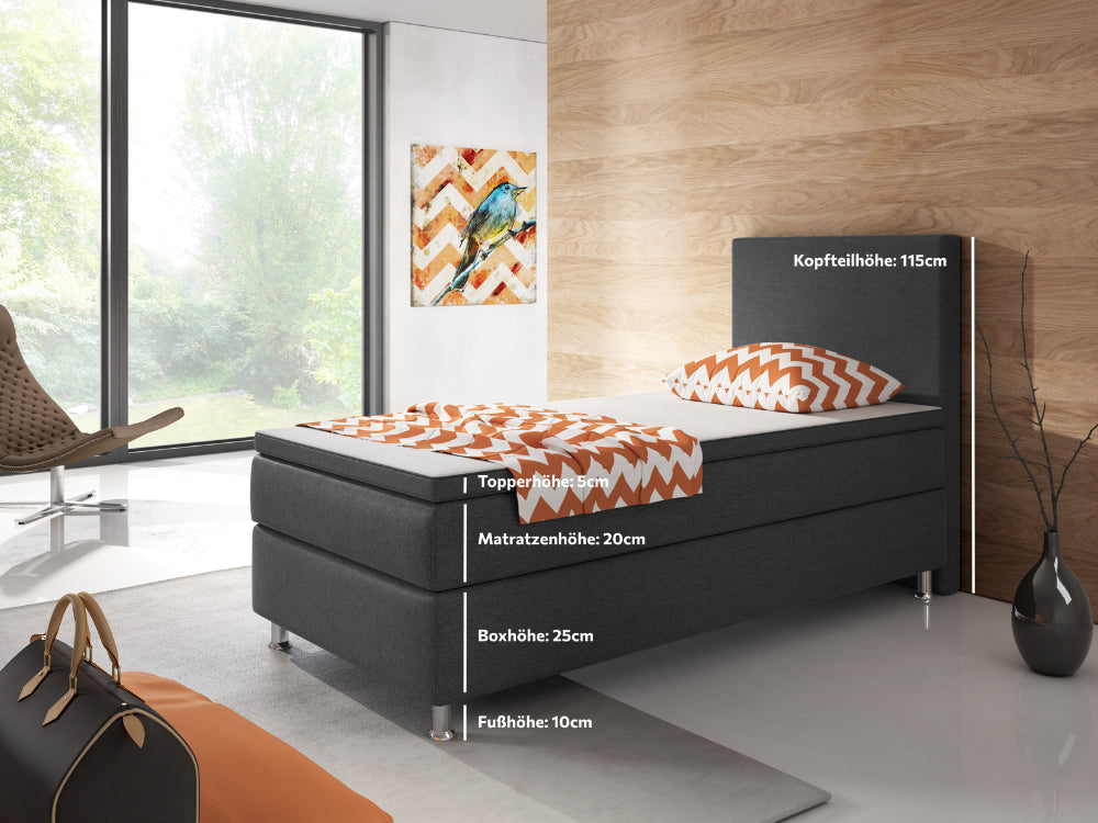 Boxspringbett M01-Adelia Anthrazit - Braun - Schwarz Breite 90/180 x 200 cm