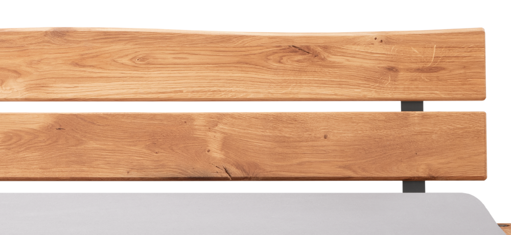 TPT Balkenbett 820-II-III mit Holzkopfteil, Wildeiche massiv natur geölt Breite 140-200 x 200 cm