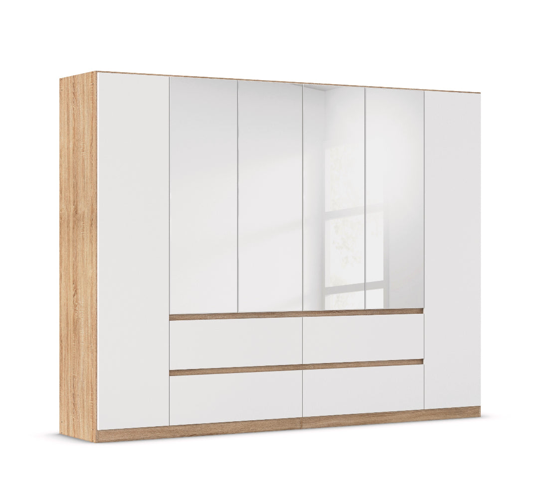 Drehtürenschrank Mainz 6-türig mit 4 Spiegeltüren und 4 Schubladen B/H/T ca. 270 x 210 x 54 cm