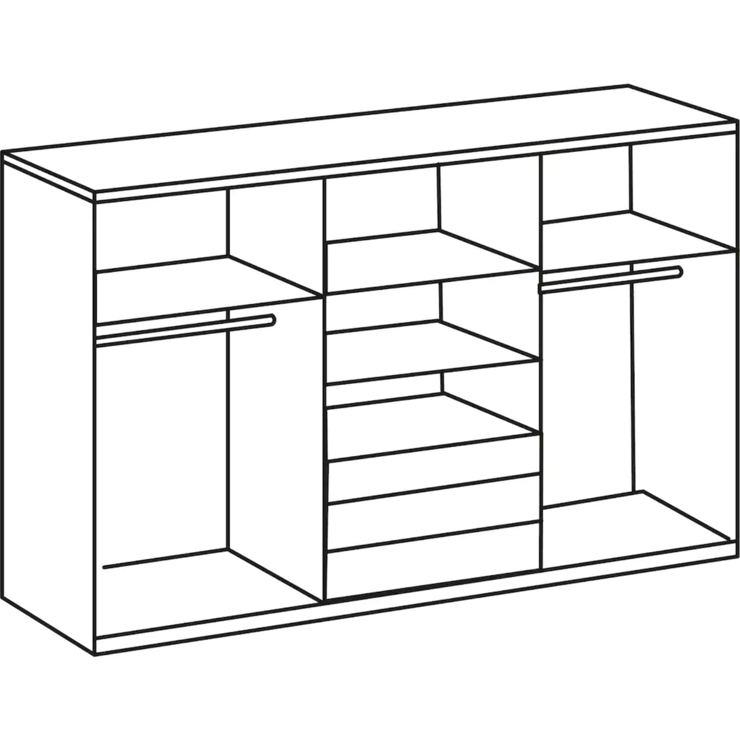 Funktions-Schwebetürenschrank MagicGlas Farbglastüren, mittig 2 Drehtüren B/H/T ca. 300 x 236 x 65 cm