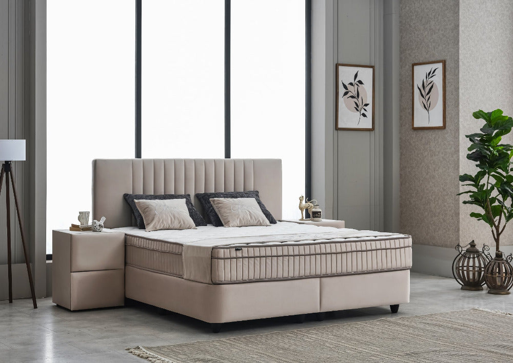 Boxspringbett Clara Beige - mit Bettkasten & Stauraum, inkl. Lieferung & Montage