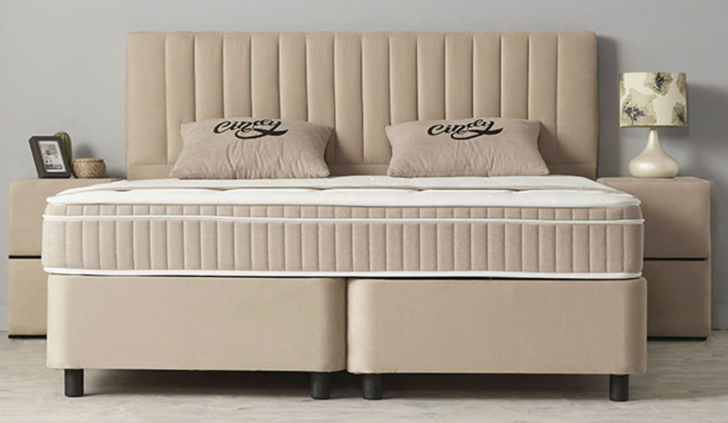 Boxspringbett Cindy Beige mit Bettkasten Breite 90-180 x 200 cm