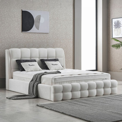 Boxspringbett Mauro Cremebeige Voll-orthopädisches Komfortbett mit Bettkasten, Stauraum, inkl. kostenlose Lieferung und Montage