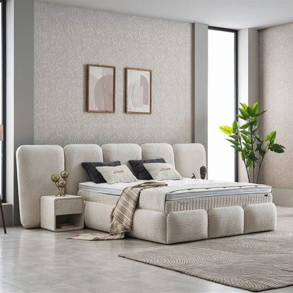 Boxspringbett Lowen Beige Voll-orthopädisches Komfortbett mit Bettkasten, Stauraum, inkl. kostenlose Lieferung und Montage