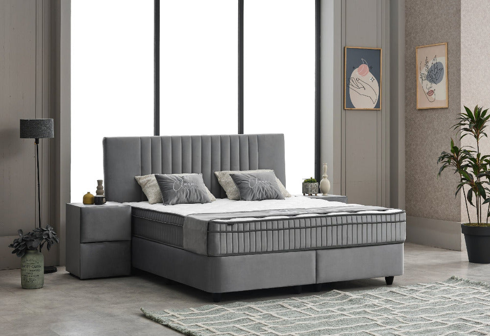 Boxspringbett Clara Grau - mit Bettkasten & Stauraum, inkl. Lieferung & Montage