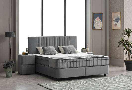 Boxspringbett Clara Grau - mit Bettkasten & Stauraum, inkl. Lieferung & Montage