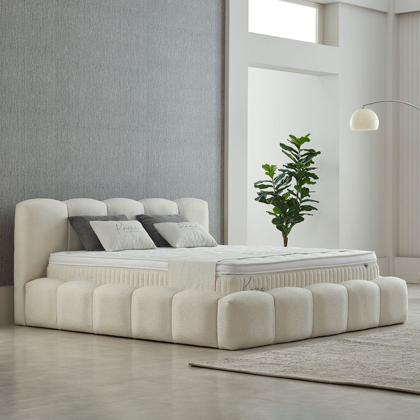 Boxspringbett Kaona Cremebeige Voll-orthopädisches Komfortbett mit Bettkasten, Stauraum, inkl. kostenlose Lieferung und Montage