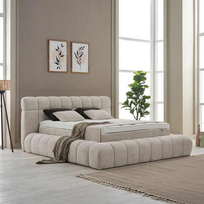 Boxspringbett Raina Beige Voll-orthopädisches Komfortbett mit Bettkasten, Stauraum, inkl. kostenlose Lieferung und Montage
