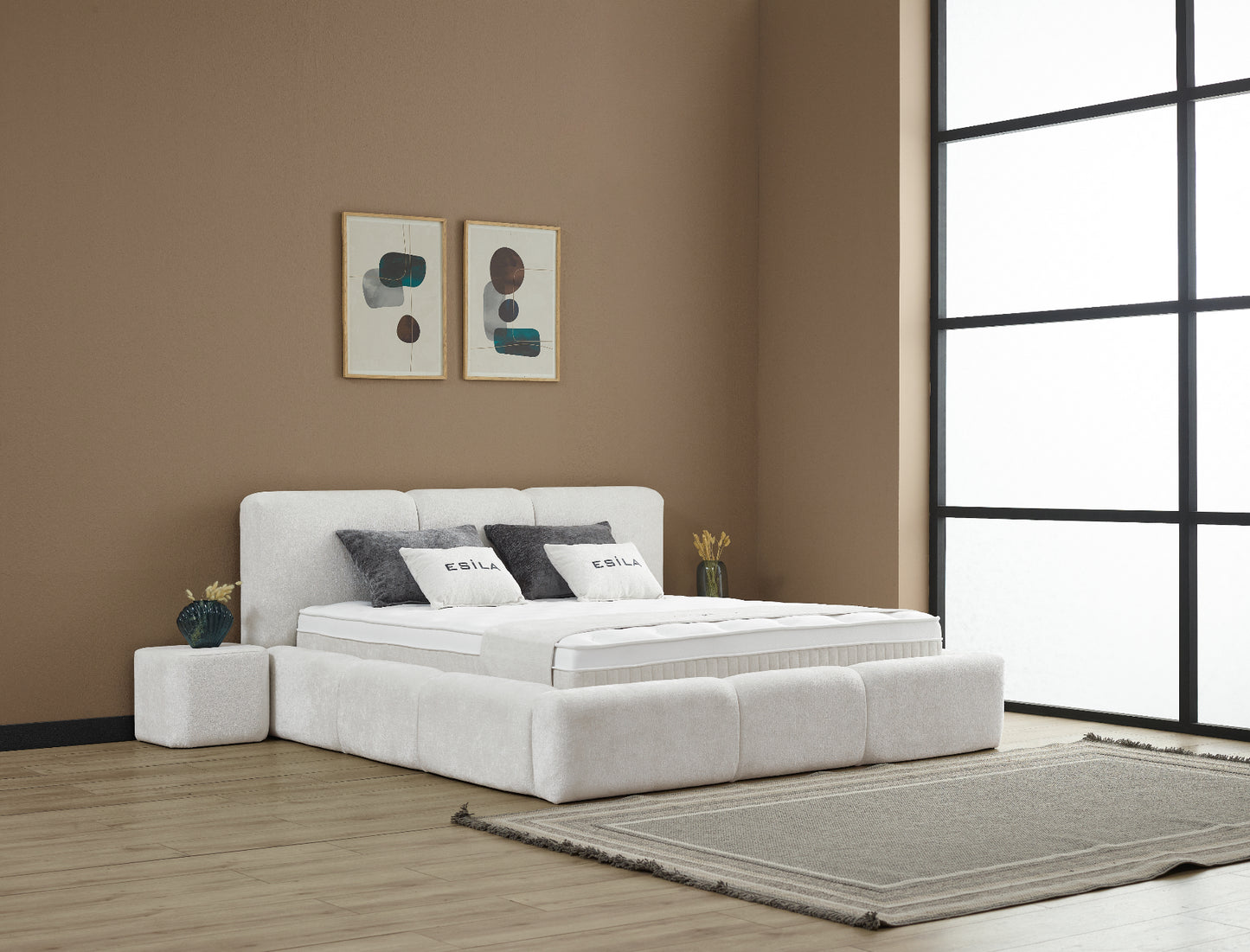 Boxspringbett Esila Cremeweiß Voll-orthopädisches Komfortbett mit Bettkasten, Stauraum, inkl. kostenlose Lieferung und Montage
