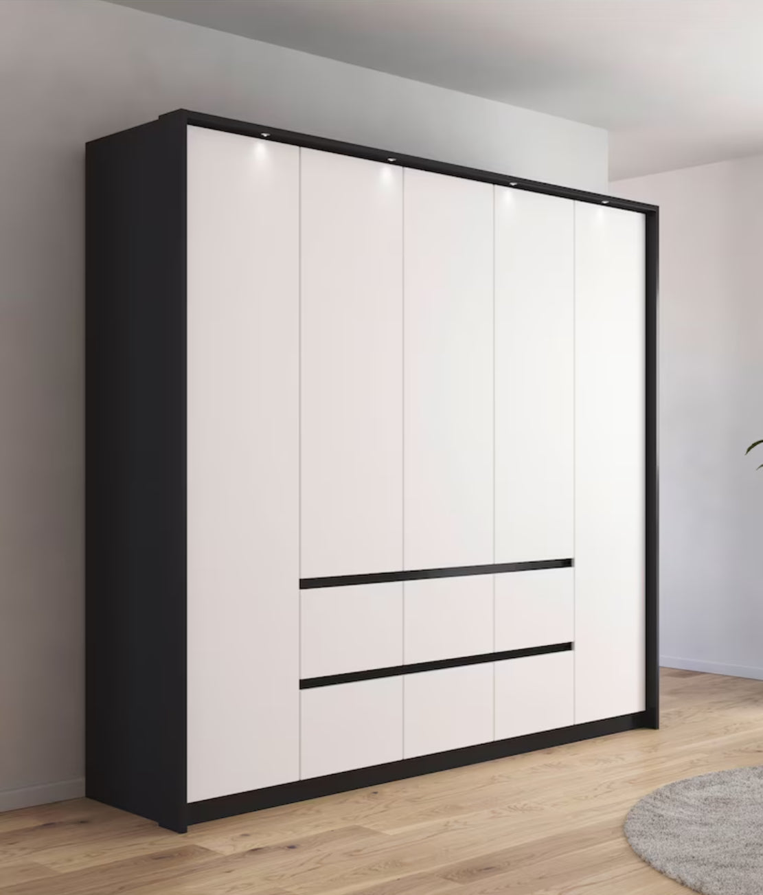 Drehtürenschrank Mainz 5-türig mit 6 Schubladen B/H/T ca. 225 x 210 x 54 cm