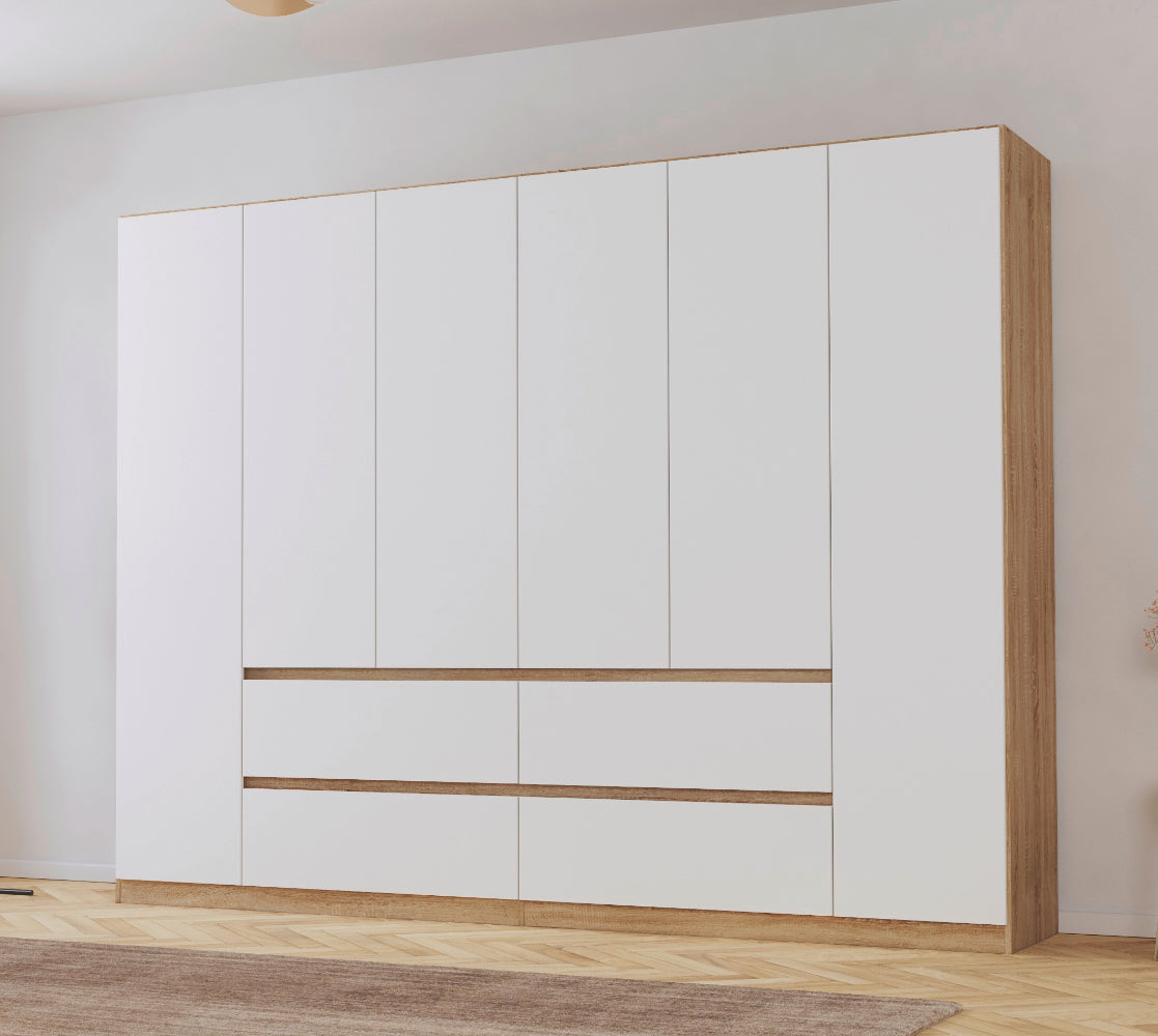 Drehtürenschrank Mainz 6-türig mit 4 Schubladen B/H/T ca. 270 x 210 x 54 cm