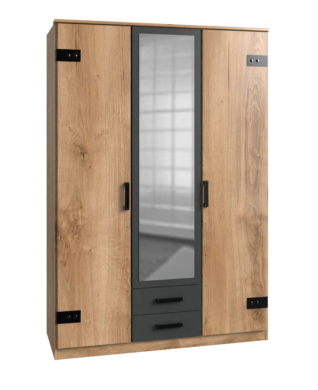 Drehtürenschrank Liverpool Jugenzimmer 3-türig mit Spiegeltür und 2 Schubladen B/H/T ca. 135 x 198 x58 cm
