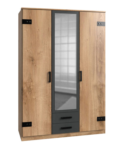 Drehtürenschrank Liverpool Jugenzimmer 3-türig mit Spiegeltür und 2 Schubladen B/H/T ca. 135 x 198 x58 cm