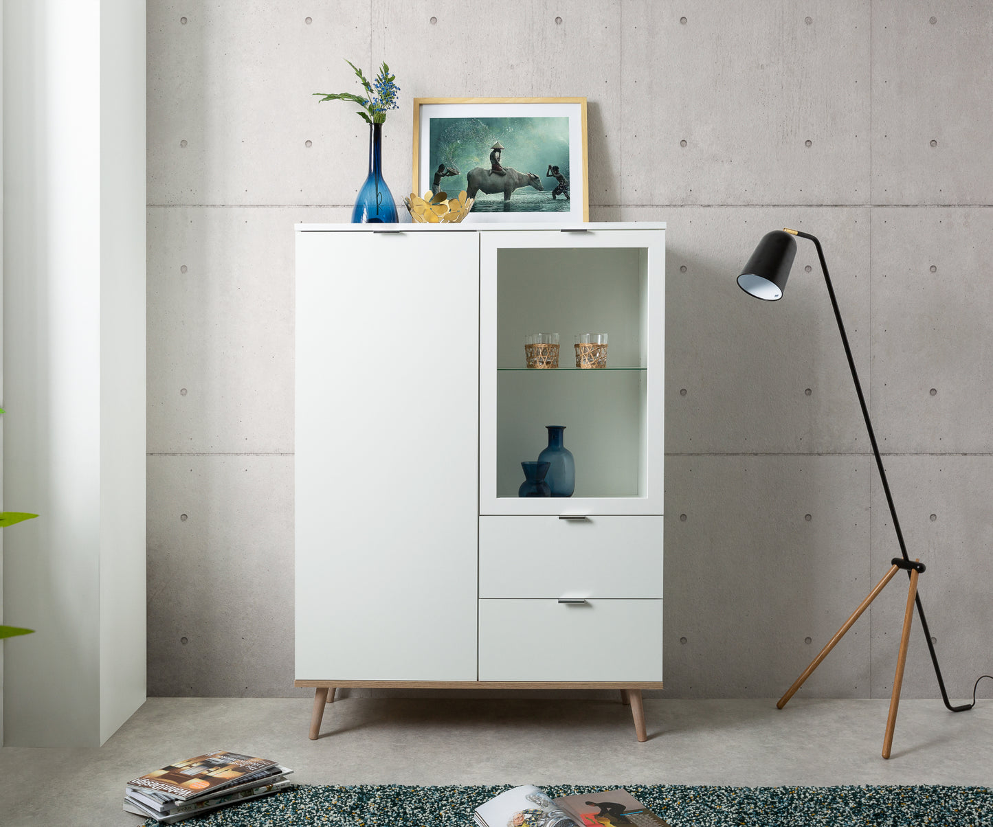 Wohnzimmer-Set Finori Göteborg Weiß/Sonoma-Eiche 3-teilig