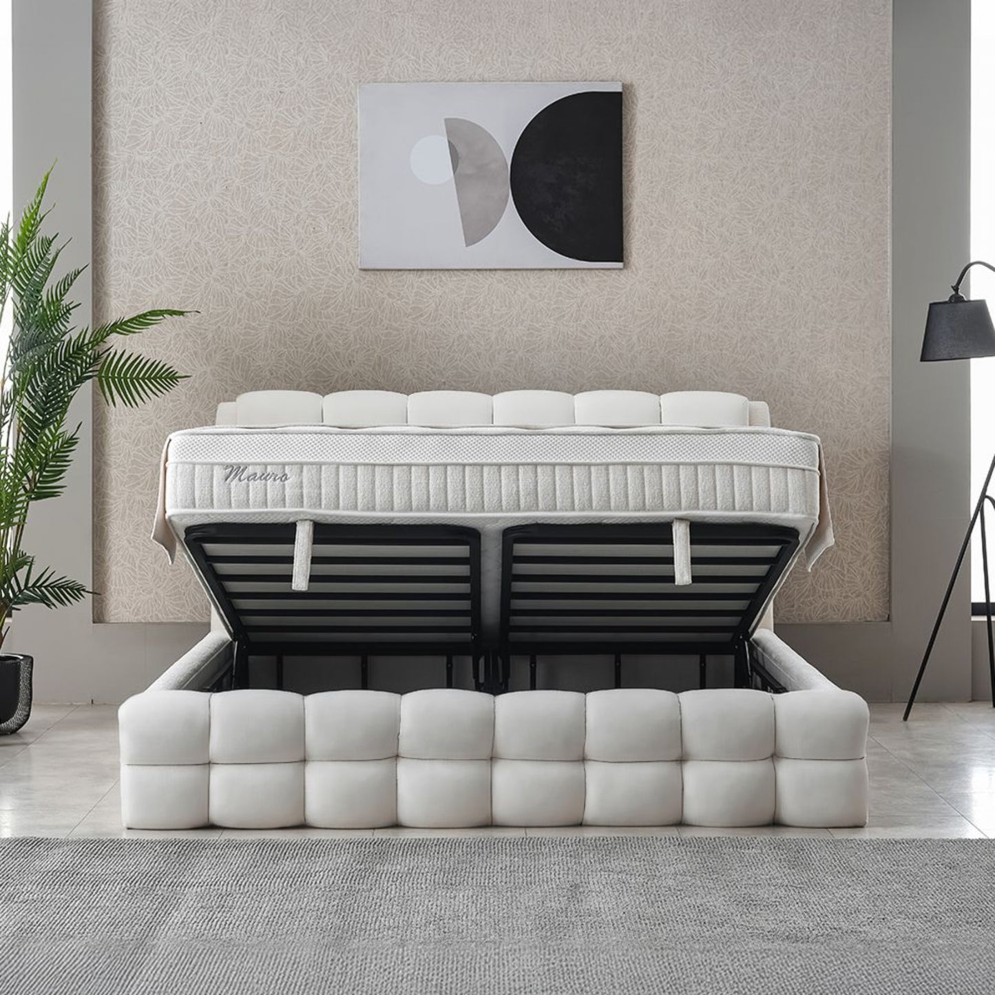 Boxspringbett Mauro Cremebeige Voll-orthopädisches Komfortbett mit Bettkasten, Stauraum, inkl. kostenlose Lieferung und Montage