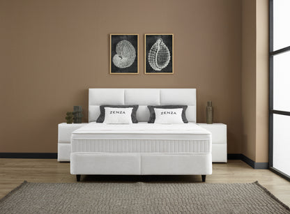 Boxspringbett Zenza Cremeweiß Voll-orthopädisches Komfortbett mit Bettkasten, Stauraum, inkl. kostenlose Lieferung und Montage