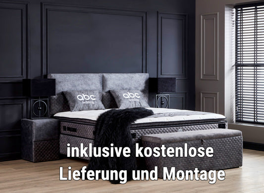 Boxspringbett Babylon Dunkelgrau/Anthrazit Voll-orthopädisches Komfortbett mit Bettkasten, Stauraum, inkl. kostenlose Lieferung und Montage