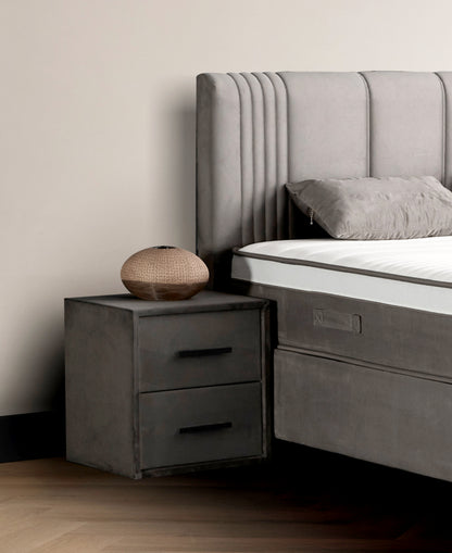 Boxspringbett Belicia Grau Voll-orthopädisches Komfortbett mit Bettkasten, Stauraum, inkl. kostenlose Lieferung und Montage