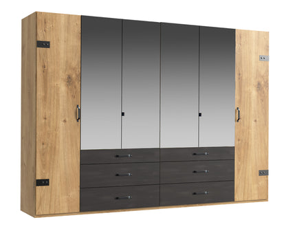 Drehtürenschrank Detroit mit Spiegeltüren und Schubladen B/H/T ca. 200/250/300 x 216 x 58 cm