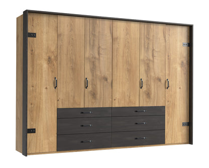 Drehtürenschrank Detroit mit Spiegeltüren und Schubladen B/H/T ca. 200/250/300 x 216 x 58 cm