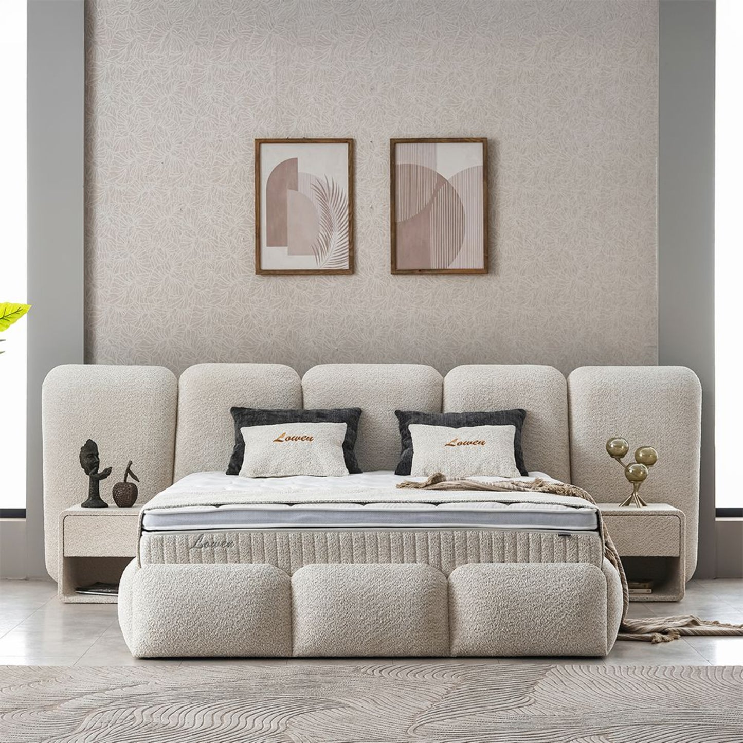 Boxspringbett Lowen Beige Voll-orthopädisches Komfortbett mit Bettkasten, Stauraum, inkl. kostenlose Lieferung und Montage