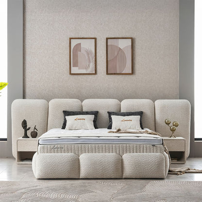 Boxspringbett Lowen Beige Voll-orthopädisches Komfortbett mit Bettkasten, Stauraum, inkl. kostenlose Lieferung und Montage