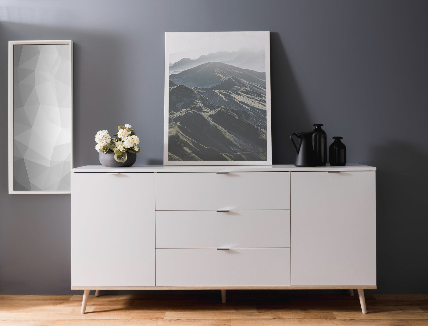 Wohnzimmer-Set Finori Göteborg Weiß/Sonoma-Eiche 3-teilig