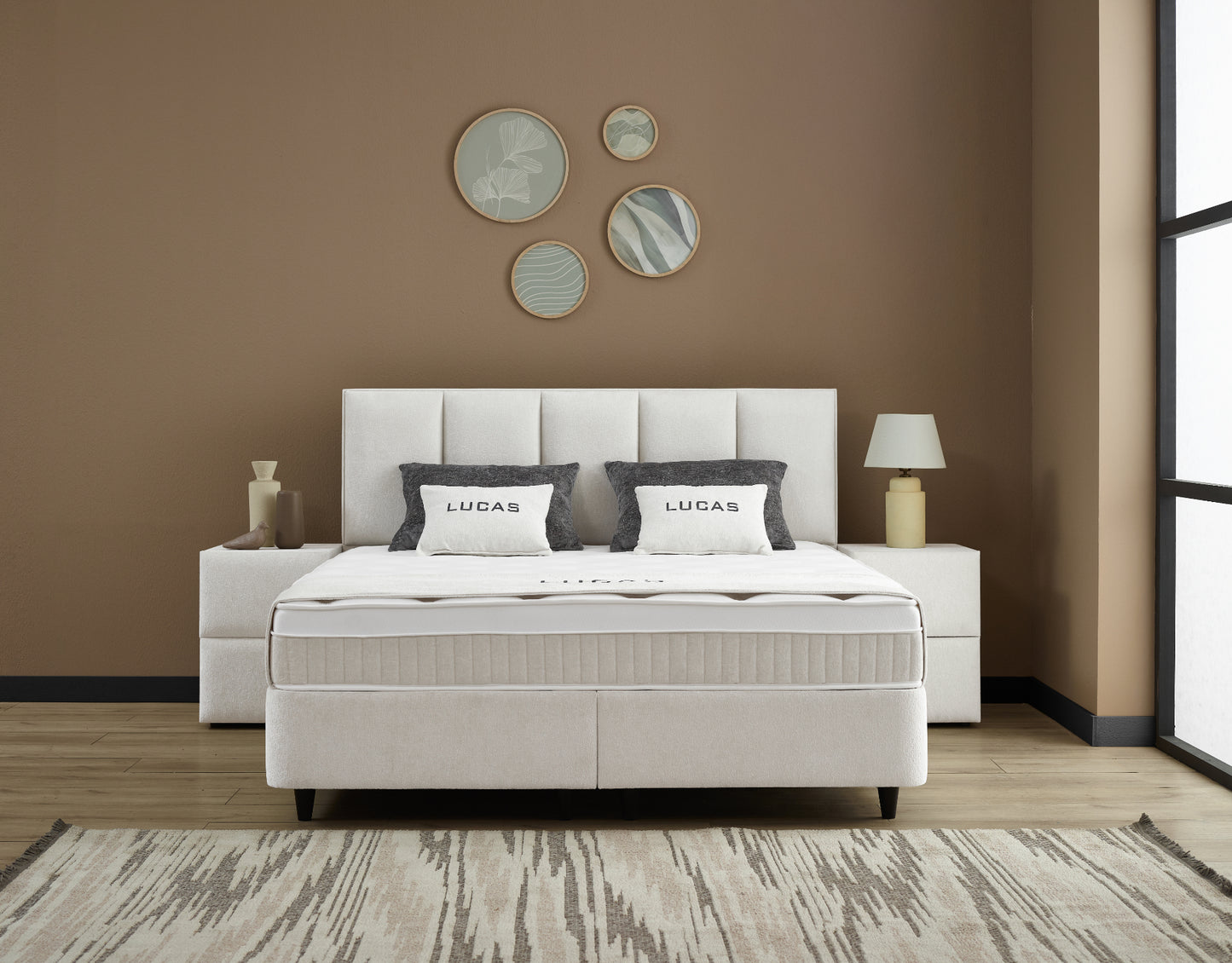 Boxspringbett Lucas Cremeweiß/Hellbeige Voll-orthopädisches Komfortbett mit Bettkasten, Stauraum, inkl. kostenlose Lieferung und Montage