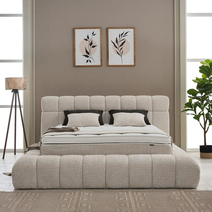 Boxspringbett Raina Beige Voll-orthopädisches Komfortbett mit Bettkasten, Stauraum, inkl. kostenlose Lieferung und Montage