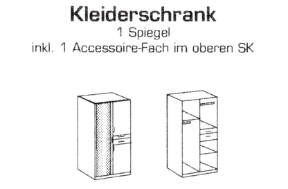 Drehtürenschrank Koblenz 2-türig mit Spiegeltür und 2 Schubladen B/H/T ca. 90 x 199 x 58 cm