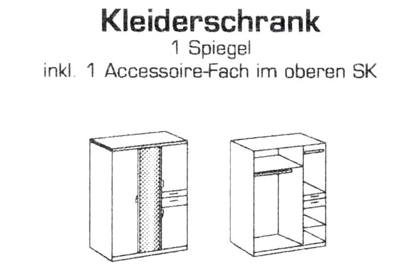 Drehtürenschrank Koblenz 3-türig mit Spiegeltür und 2 Schubladen B/H/T ca. 135 x 199 x 58 cm