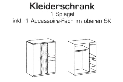 Drehtürenschrank Koblenz 3-türig mit Spiegeltür und 2 Schubladen B/H/T ca. 135 x 199 x 58 cm