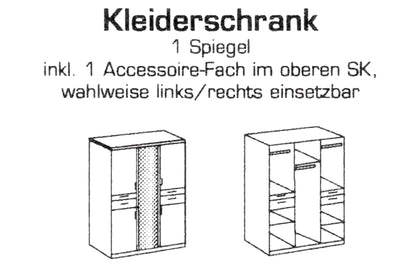 Drehtürenschrank Koblenz 3-türig mit Spiegeltür und 4 Schubladen B/H/T ca. 135 x 199 x 58 cm