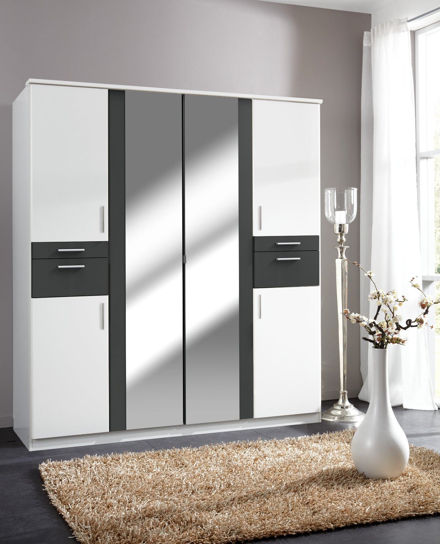 Wimex Koblenz Drehtürenschrank 2 Spiegel und 4 Schubladen B/H/T 180 x ...