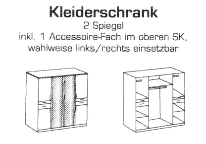 Drehtürenschrank Koblenz 4-türig mit 2 Spiegeltüren und 4 Schubladen B/H/T ca. 180 x 199 x 58 cm