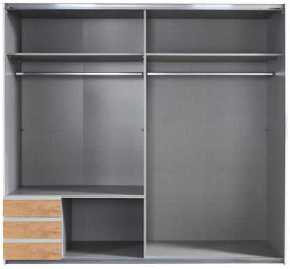 Schwebetürenschrank Valencia 2-türig mit Glastür und Schubladen B/H/T ca. 225 x 208 x 65 cm