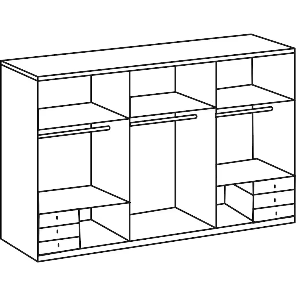 Schwebetürenschrank Seattle 3-türig mit Spiegel und Schubladen B/H/T ca. 270 x 208 x 65 cm